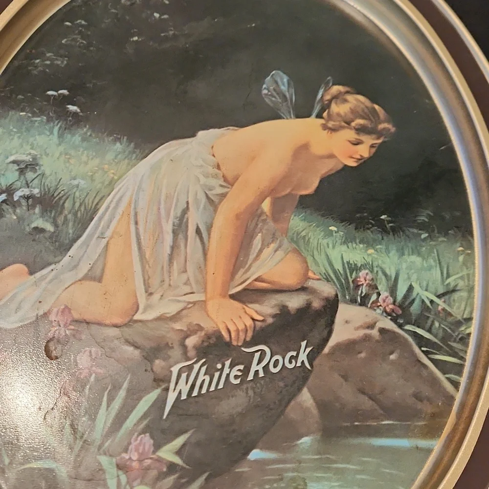 VINTAGE OVAL METAL BEER TRAY, ' WHITE ROCK' ADVERTISEMENT. '14.5×11.50
